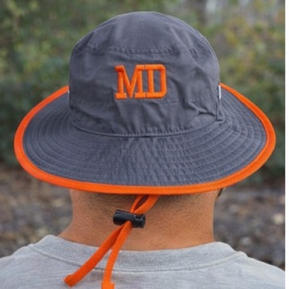 Vintage The Game MD Gray Orange Wide Brim Sun Hat Adjustable Chin Strap One Size